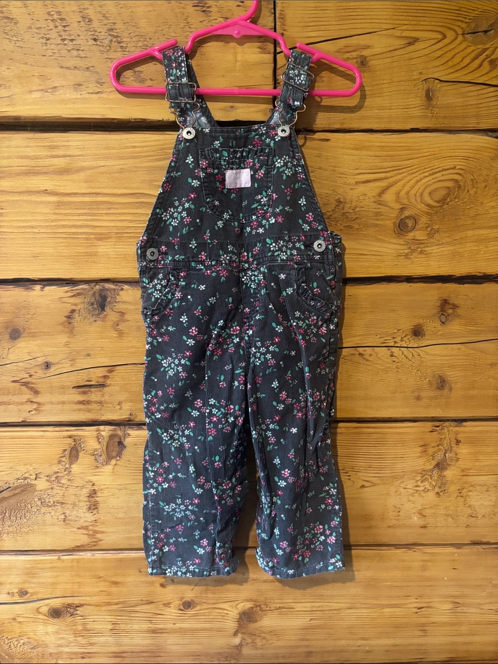 OshKosh B'gosh Black Floral Girls' Overalls with Pink & Teal Flowers